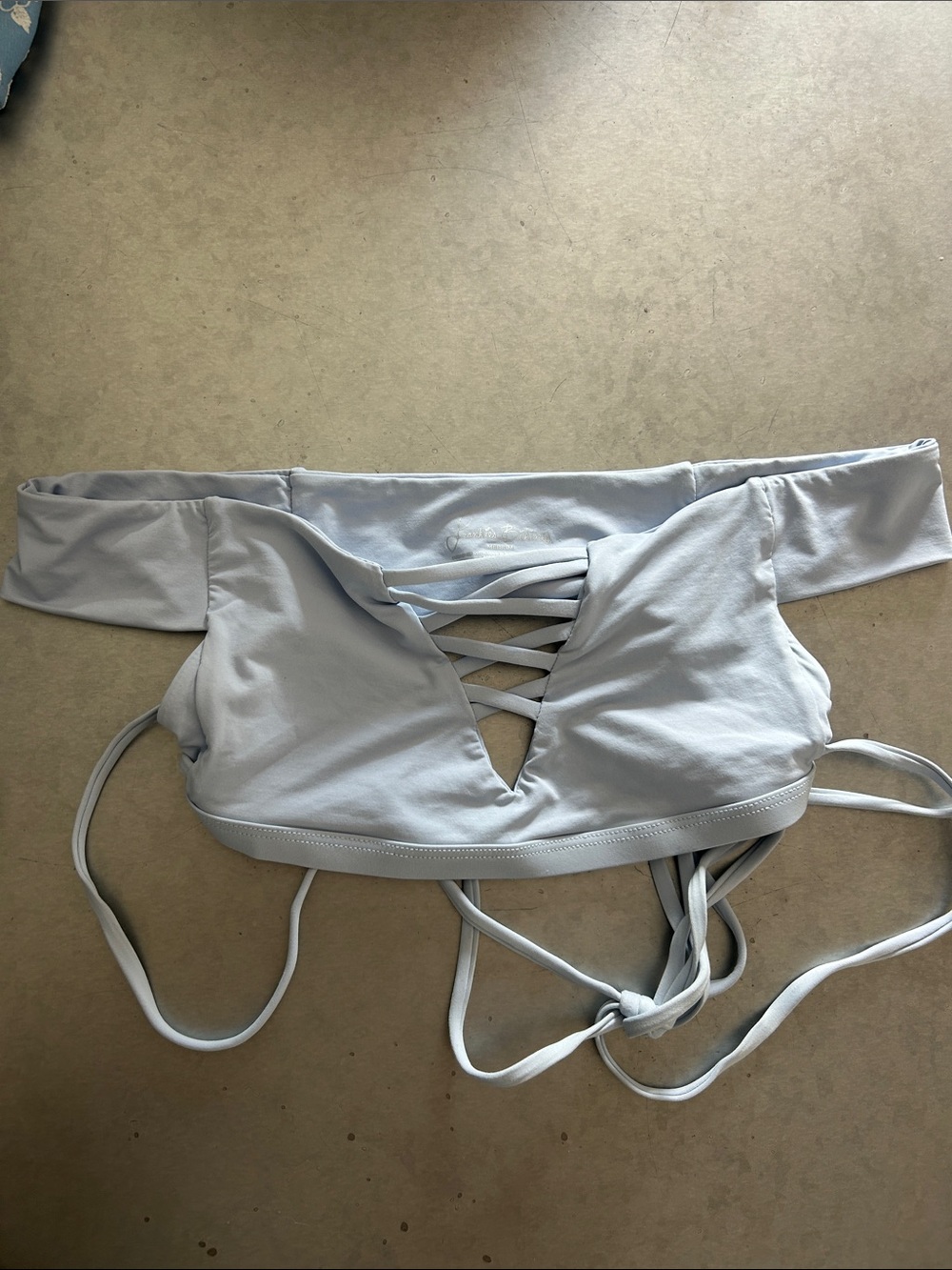 Frankies Bikini Light Blue Off Shoulder Lace Up Top